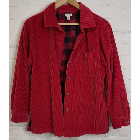LL Bean Red Corduroy Button Down Shirt | Mens Medium | Flannel Lined Shacket VTG - Picture 1 of 10